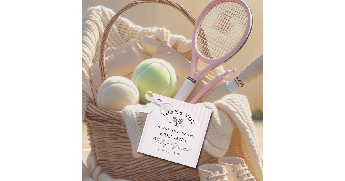 Preppy Pink Tennis Chic Baby Shower Thank You Favor Tags | Zazzle