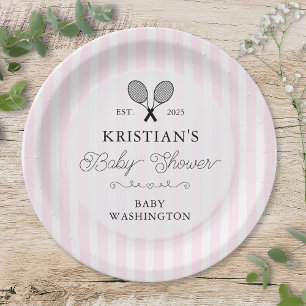 Preppy Pink Tennis Country Club Baby Shower Paper Plates
