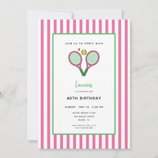 Preppy Pink Tennis Racquet Birthday Invitation