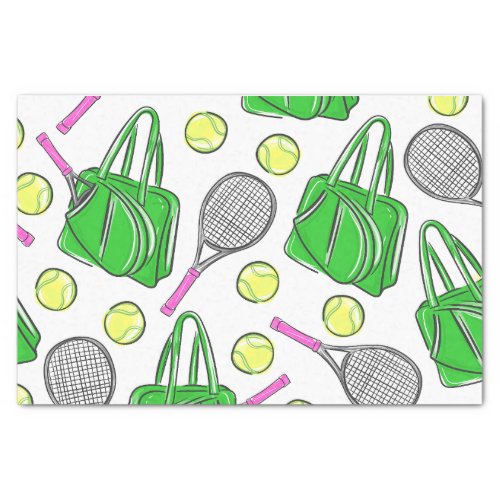 Preppy Pink Tennis Racquet Green Pattern Tissue Paper