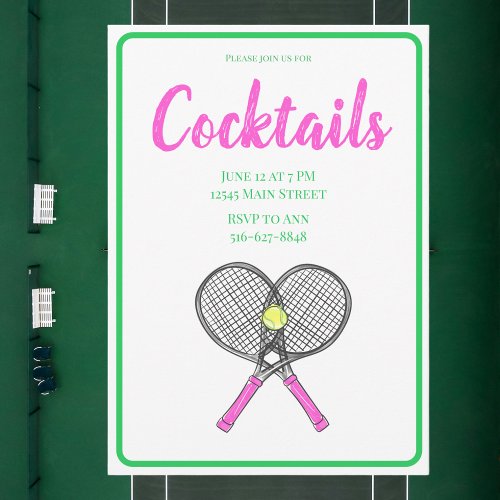 Preppy Pink Tennis Racquets Cocktail Party Invitation
