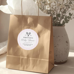 Preppy Pink Tennis Theme Chic Baby Shower Classic Round Sticker