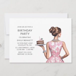 Preppy Pink Toile Birthday Party Invitation