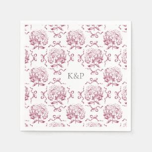 Preppy Pink Toile Hydrangea Bow with Name Napkins