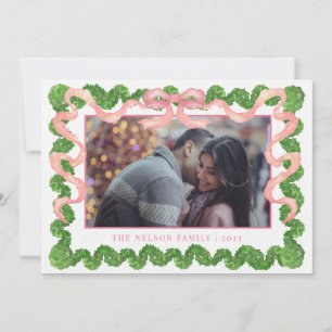 Preppy Pink Topiary Garden Christmas Photo Holiday Card