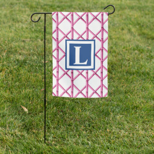 Preppy Pink Trellis Bamboo Pattern Monogram Garden Flag