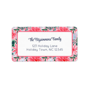 Preppy Pink Tropical Christmas Floral  Label