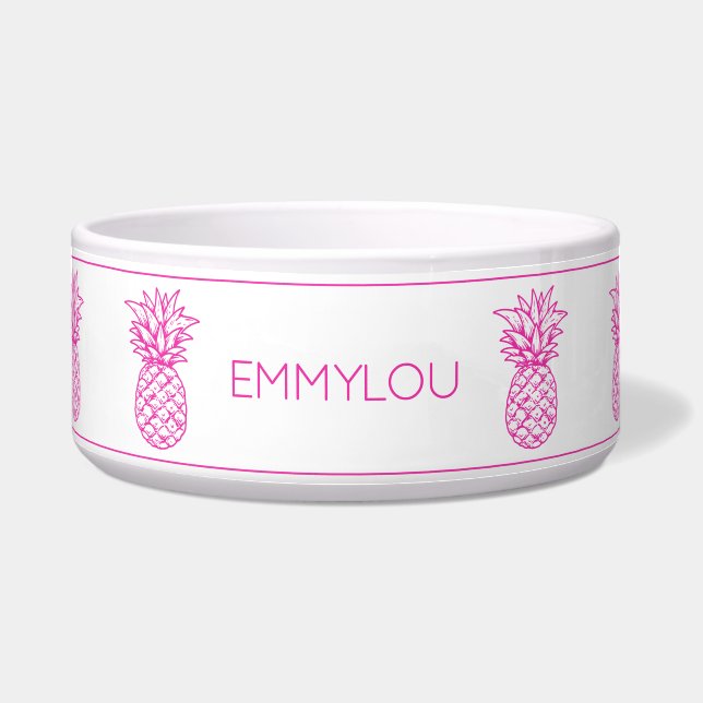 Preppy Pink Tropical Pineapple Personalized Bowl (Front)