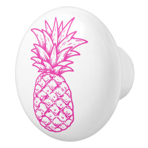 Preppy Pink Tropical Pineapple Personalized Ceramic Knob