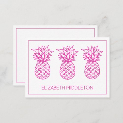 Preppy Pink Tropical Pineapple Personalized Note Card