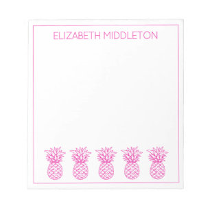 Preppy Pink Tropical Pineapples Personalized Notepad