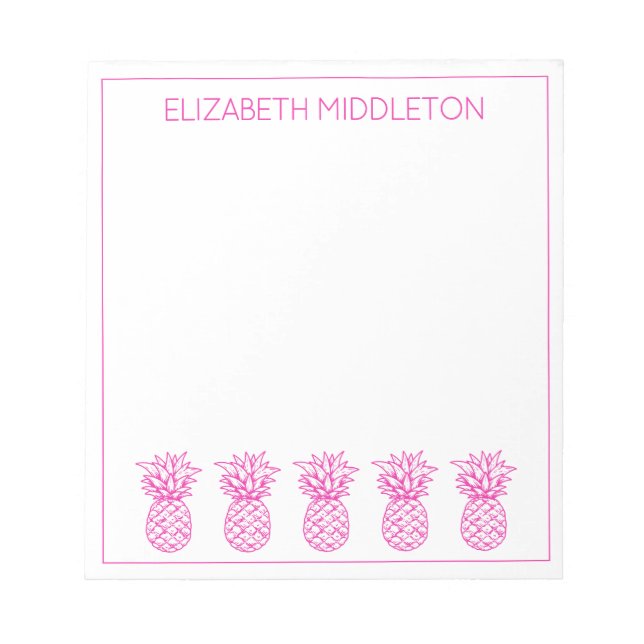 Preppy Pink Tropical Pineapples Personalized Notepad (Front)