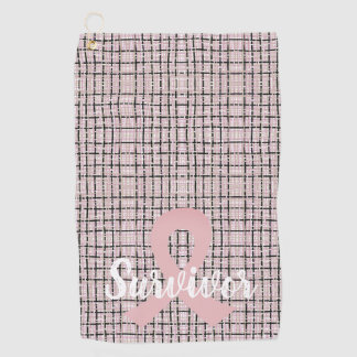 Preppy Pink Tweed Breast Cancer Survivor Golf Towel