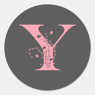 Preppy Pink Varsity Letter Y, pink letter y Class Classic Round Sticker