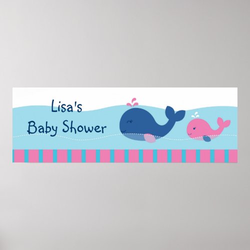 Preppy Pink Whale Personalized Banner Sign