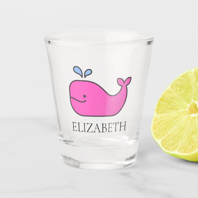 Preppy Pink Whale Personalized Shot Glass (Front)