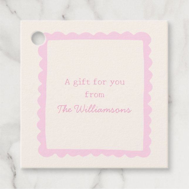 Preppy Pink Whimsical Border Custom Gift From Favor Tags (Front)