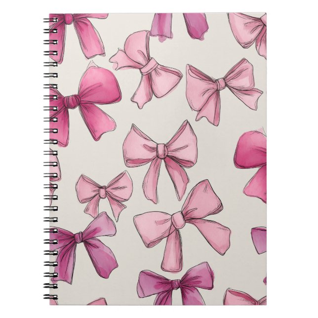 Preppy Pink Whimsical Bow Notebook (Front)