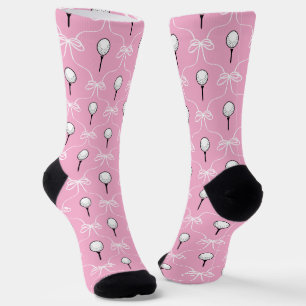 Preppy Pink White Bow Golf Ball Pattern Socks