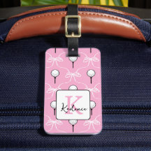 Preppy Pink White Bow Golf Pattern Monogram