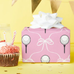 Preppy Pink White Bow Golf Pattern Wrapping Paper