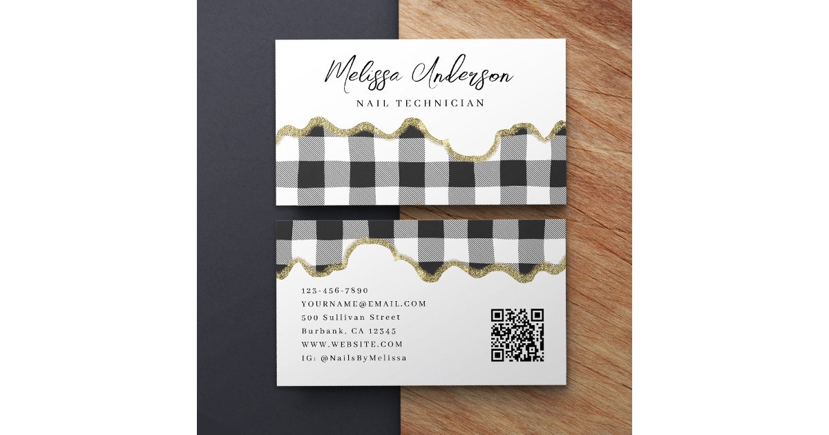 Preppy Key Card Code Preppy Plaid Black White Gold Glitter QR Code Business Card | Zazzle