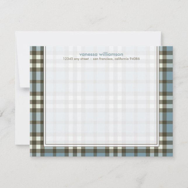 Preppy Plaid Custom Flat Note Cards (blue) (Front)