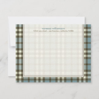 Preppy Plaid Custom Flat Note Cards (blue)