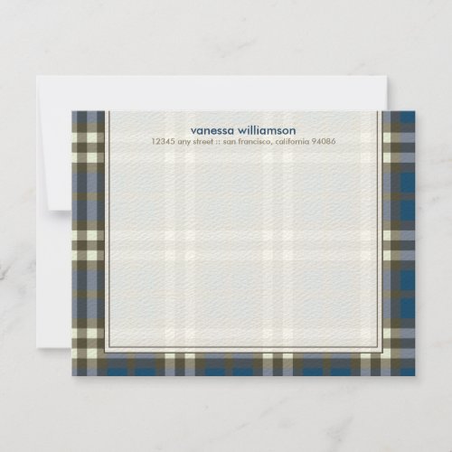 Preppy Plaid Custom Flat Note Cards navy