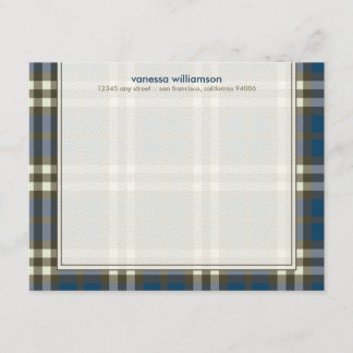 Preppy Plaid Custom Flat Note Cards (navy)