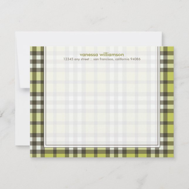 Preppy Plaid Custom Flat Note Cards (olive) (Front)