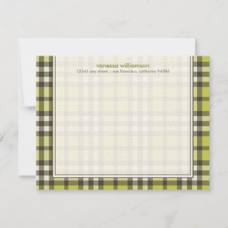Preppy Plaid Custom Flat Note Cards (olive)