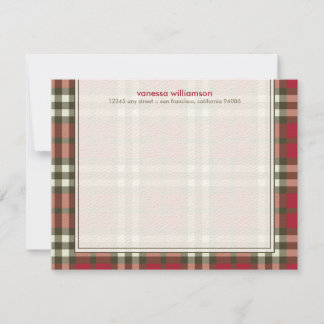 Preppy Plaid Custom Flat Note Cards (red)