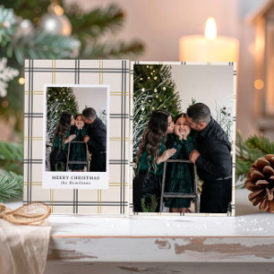 Preppy Plaid Double Stripe Window Christmas Card