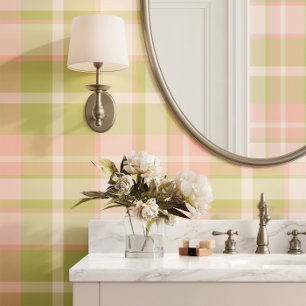 Preppy Plaid In Pink and Green Wallpaper