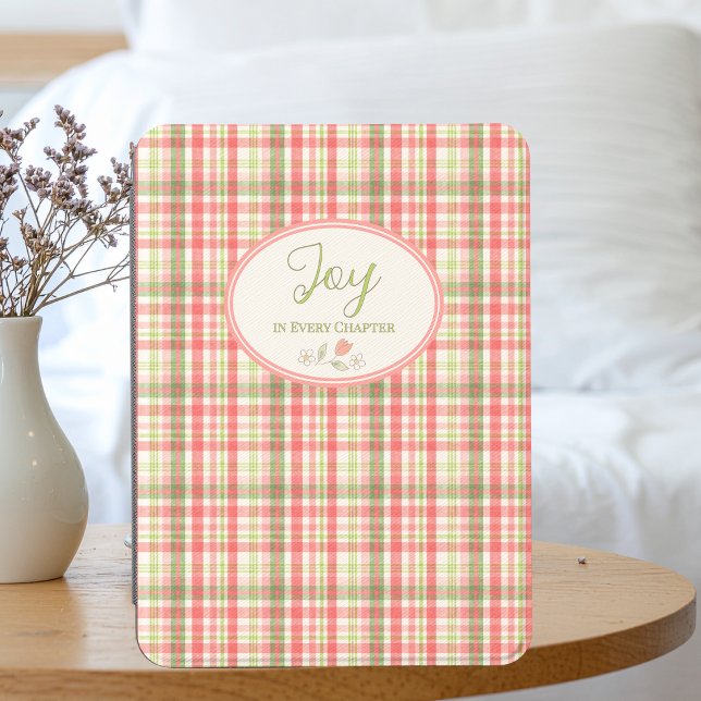 Preppy Plaid Kindle Case – Joy in Every Chapter (Joy in Every Chapter Pink & Green Plaid Kindle Cover - Perfect Gift for Book Lover)