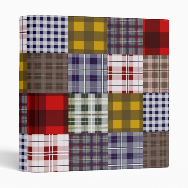 Preppy Plaid Patchwork Design 3 Ring Binder (Front/Spine)
