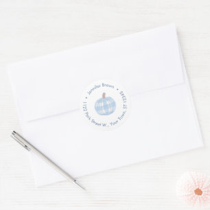 Preppy Plaid Pumpkin Baby Shower Return Address Classic Round Sticker