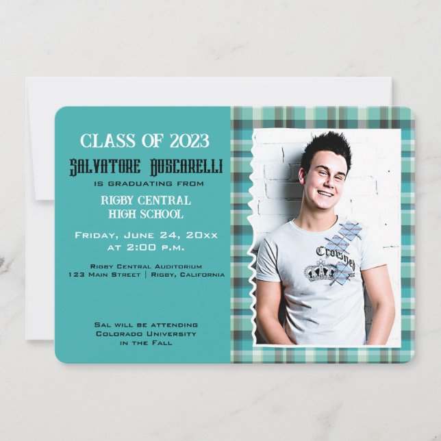 Preppy Plaid Senior Graduation Announcement {Blue} (Front)