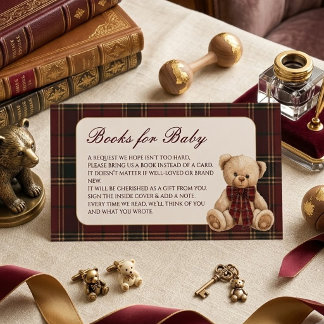 Preppy Plaid Teddy Bear Baby Shower Books for Baby Enclosure Card
