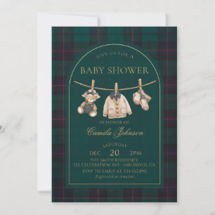 Preppy Plaid Teddy Bear Baby Shower Invitation