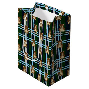 Preppy Plaid Teddy Bear Baby Shower Medium Gift Bag