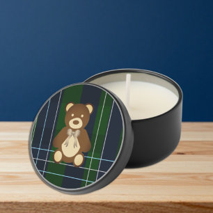 Preppy Plaid Teddy Bear Baby Shower Mini Candle Favors