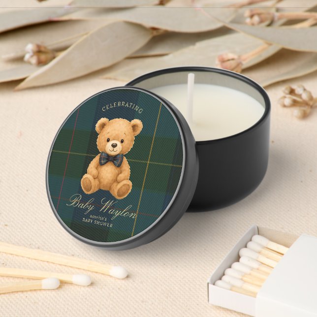 Preppy Plaid Teddy Bear Baby Shower Mini Candle Favors



