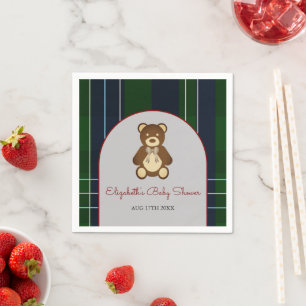 Preppy Plaid Teddy Bear Baby Shower Napkins