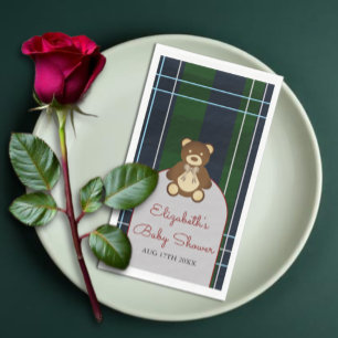 Preppy Plaid Teddy Bear Baby Shower Paper Guest Towels
