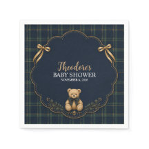Preppy Plaid Teddy Bear Baby Shower Paper