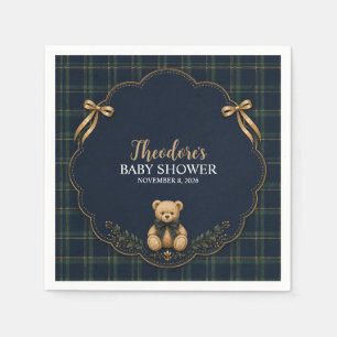 Preppy Plaid Teddy Bear Baby Shower Paper Napkins