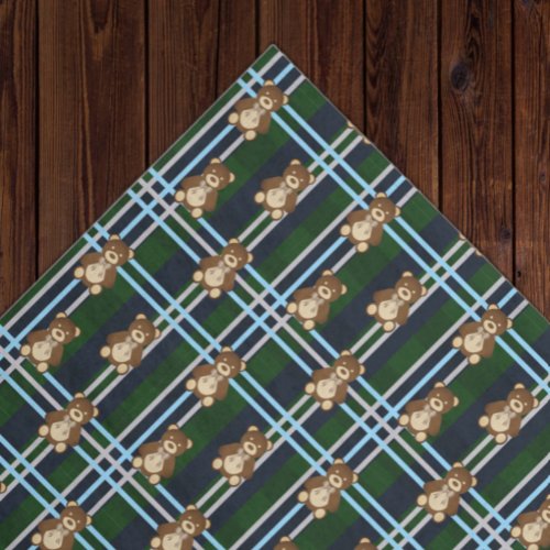Preppy Plaid Teddy Bear Baby Shower Tissue Paper