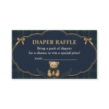 Preppy Plaid Teddy Bear Diaper Raffle Card